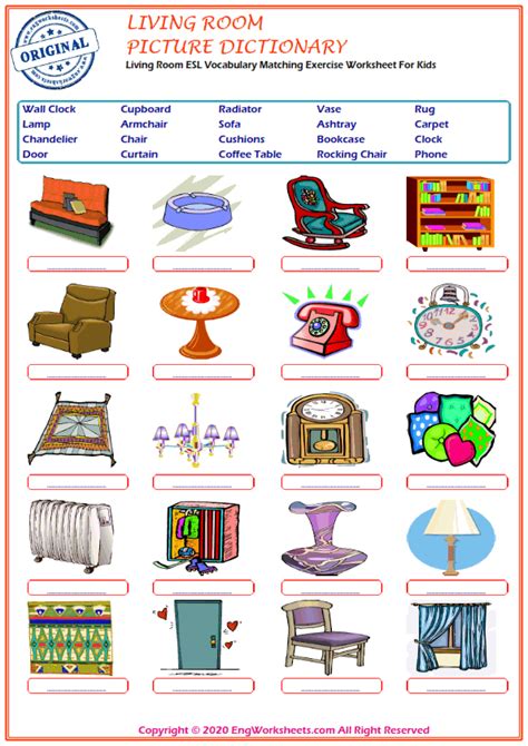 living room printable english esl vocabulary worksheets engworksheets