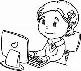 Computer Coloring Pages Use Child Girl sketch template