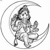 Ganesha Coloring Pages Drawing Colouring Hindu Ganesh Moon Sitting Ganpati Gods Lord Crescent Draw Painting Sketch Drawings Outline Pen Clipart sketch template