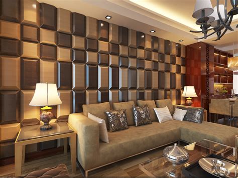 leather tiles  living room wall design