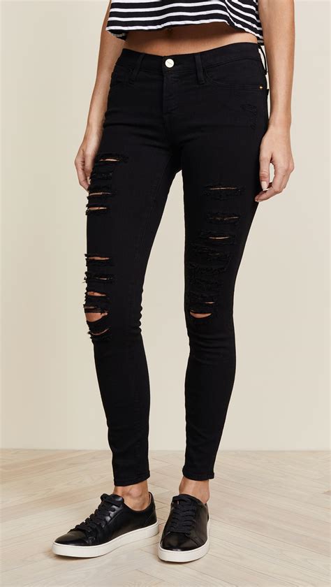 frame denim le color rip skinny jeans in black lyst