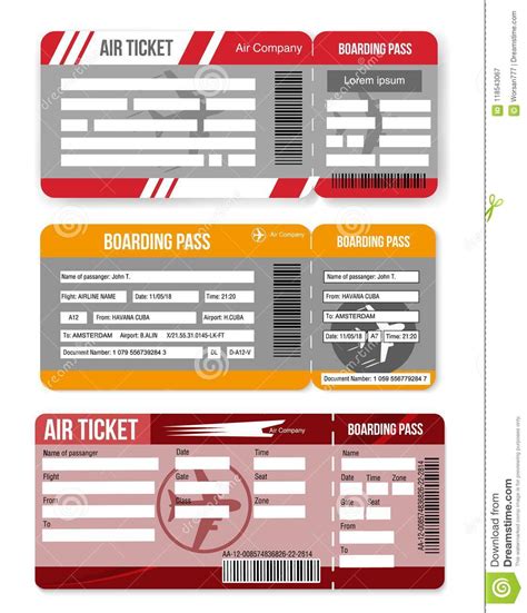 Set Airline Boarding Pass Air Ticket Template Isolated On