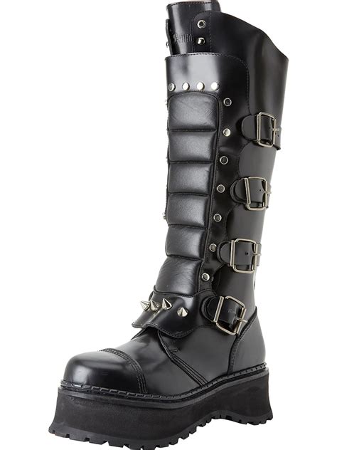 demonia mens black leather gothic boots knee high warrior boots steel toe mens sizing