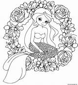 Mandala Coloring Mermaid Pages Wreath Flowers Printable Print sketch template