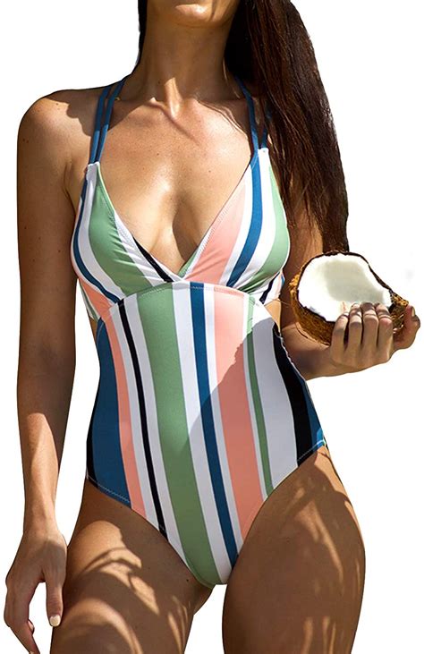 Cupshe Women S Stripey Lace Up One Piece Swimsuit Multi Color Size