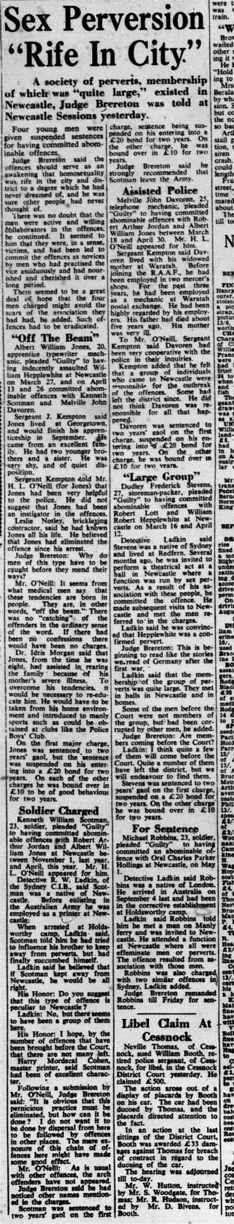 Sex Perversion Rife In City Newcastle Morning Herald 9 July 1952