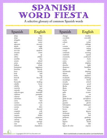 spanish word list printable
