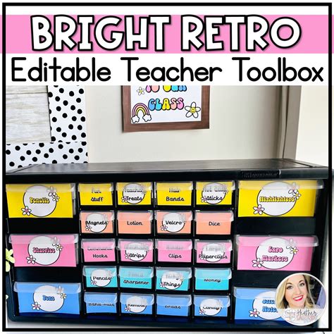 teacher toolbox labels editable retro rainbow classroom decor