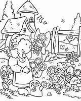 Coloring Garden Pages Flower House Clipart Labels Little sketch template