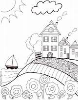 Coloring Landscape Pages Drawn Hand sketch template