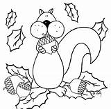 Fall Coloring Pages Kids Printable Squirrel Nuts Collecting sketch template