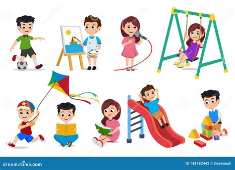 activities  kids  design style icons set cartoon vector