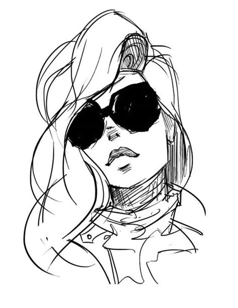 Drawing Sketch Girl Black Sunglasses Girl Sketch Girl With