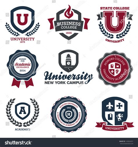 set university college school crests logo stock illustration