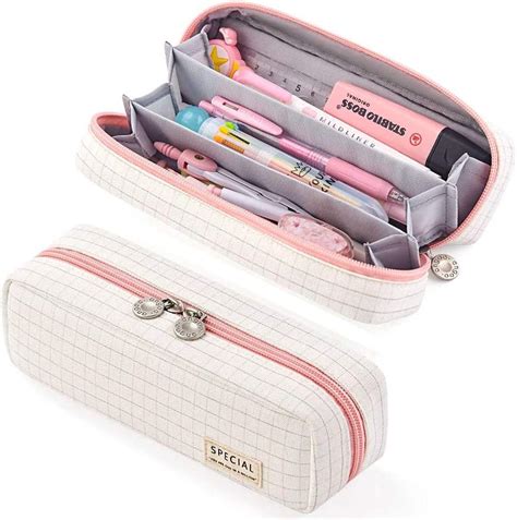 pencil case grid pencil pouch   compartments stationery bag pencil bag  girls teens