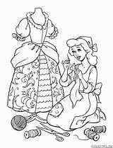 Cinderella Coloring Sews Dress Slipper Glass sketch template