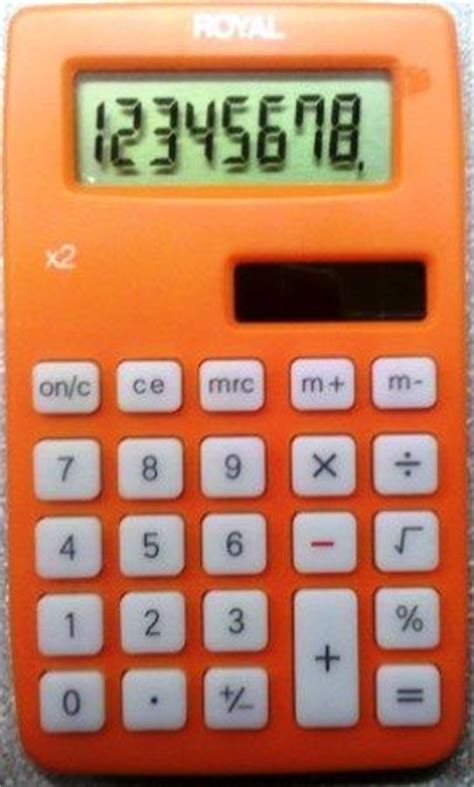 royal   small handheld calculator orange  digit display dual power solar  battery