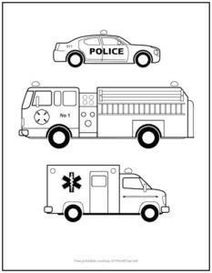 emergency vehicles coloring page print
