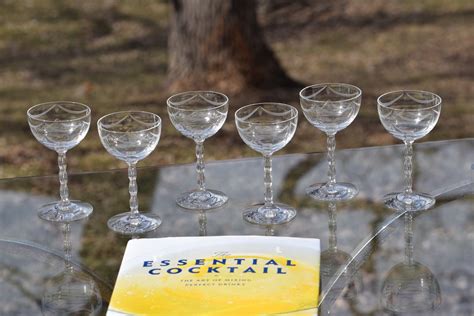 Vintage Etched Crystal Wine Liquor Cordial Glasses Set Of 6 Vintage