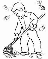 Coloring Raking Leaf Barrer Mewarnai Blatt Medio Kebersihan Guardado Sweep sketch template