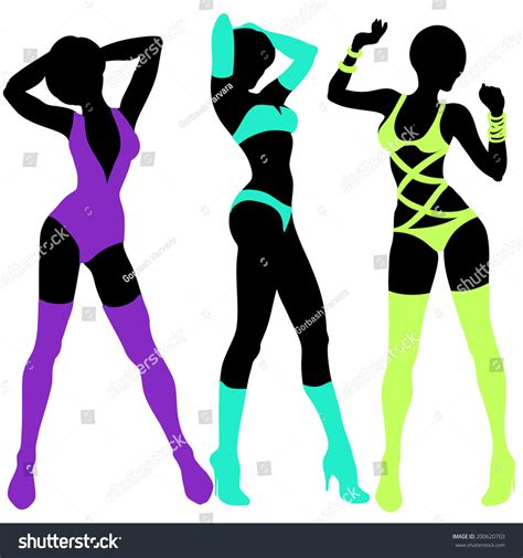 sexy dancer set vector beautiful sexy woman s black silhouettes in bright dance suits isolated