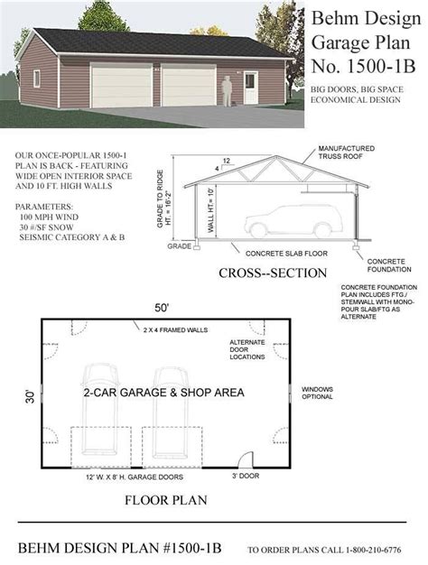 sized  car shop garage plan   story   garage shop plans garage plan