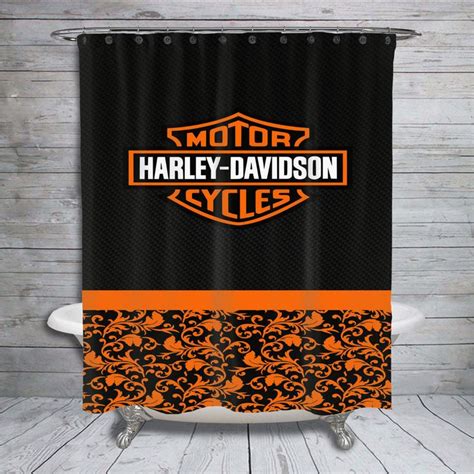 Harley Davidson Black Carbon Custom Print On Shower