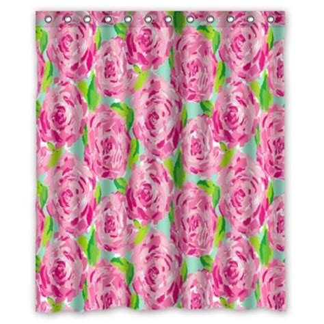 Rose Lilly Pulitzer Pattern Waterproof Shower Curtain Modern Shower