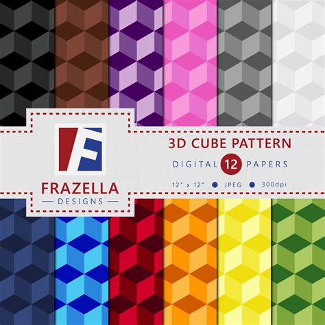 cube pattern digital paper collection graphic  frazella designs