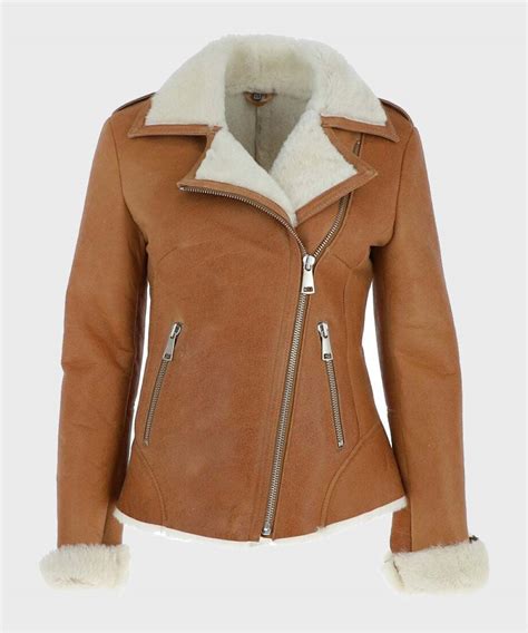 womens tan brown sheepskin leather jacket womens shearling jacket