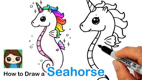 draw  unicorn seahorse kidztube unicorn drawing cute drawings cute kawaii drawings