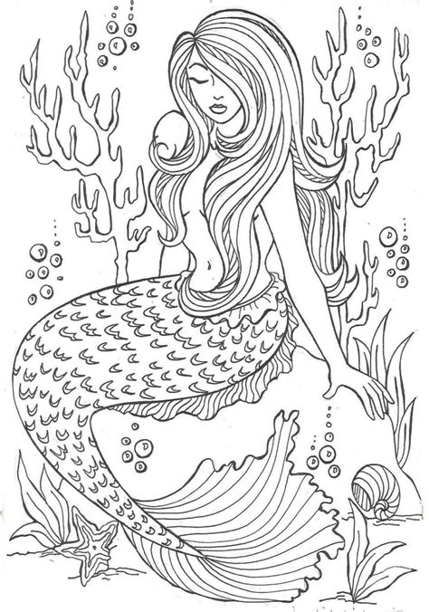 realistic mermaid illustrations undersea coloring sheets mermaid