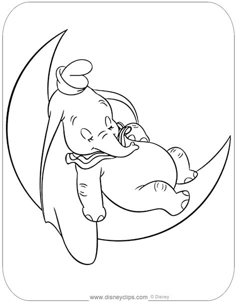 coloring page  sweet dumbo sleeping   crescent moon dumbo disney