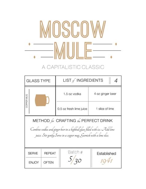 moscow mule drink recipe print recipe printable typography etsy