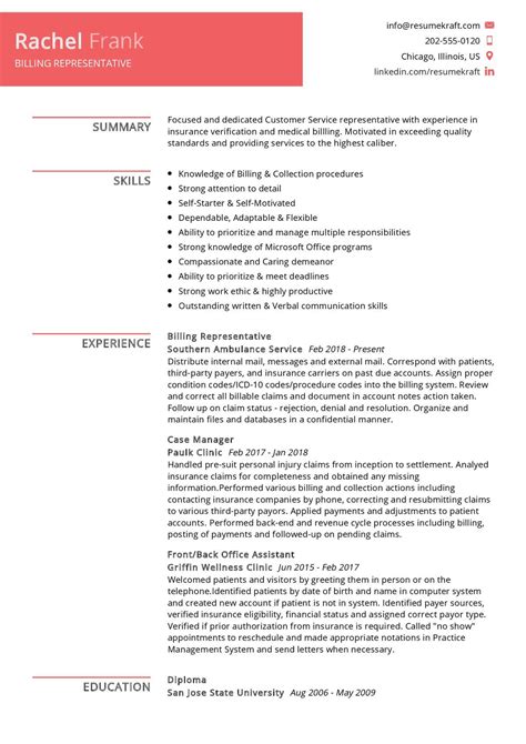 billing representative resume sample  writing guide tips resumekraft