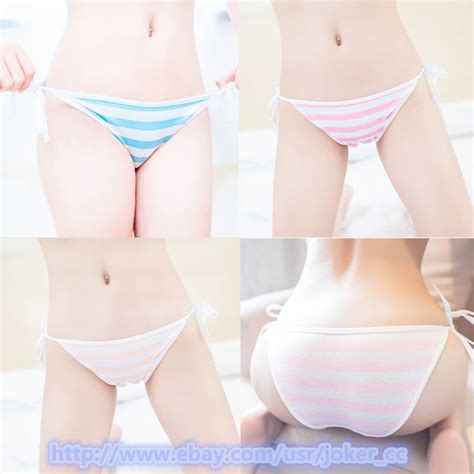 2pcs Cute Japanese Anime Blue Pink Striped Panties Women