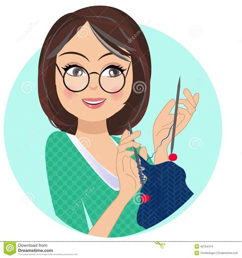 A Portrait Of A Crafting Woman Knitting Stock Vector