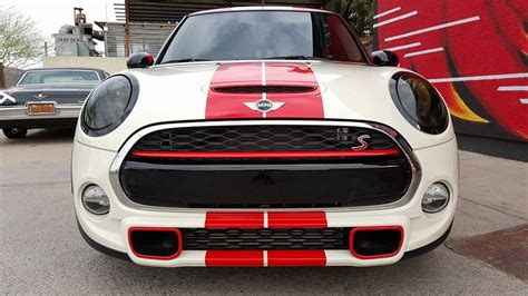mini cooper  gloss red wrapped roof   window tint  headlight taillight dechrome