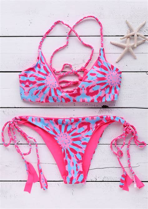 multicolor floral strappy bikini set fairyseason