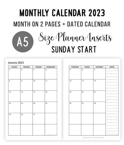 monthly calendar  month   pages sunday start