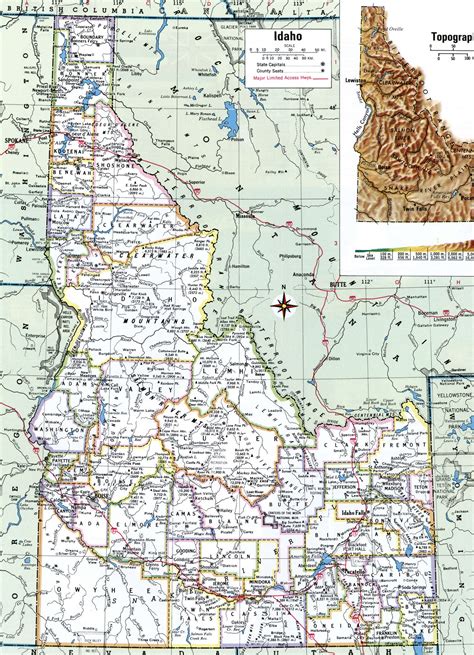 idaho state counties map  roads cities highway towns county