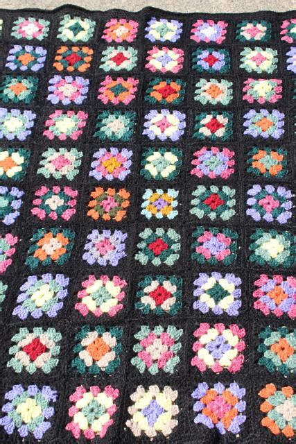 retro 80s colors crocheted granny square afghan vintage crochet lap