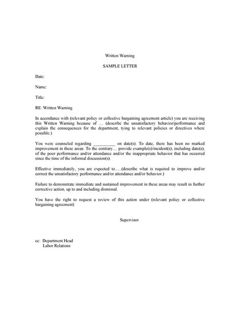 professional warning letters  templates templatelab