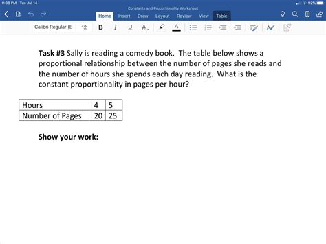 constant  proportionality worksheet education template