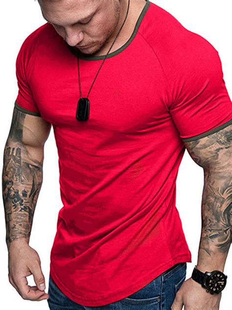 lallc mens slim fit short sleeve  shirt muscle tee casual tops