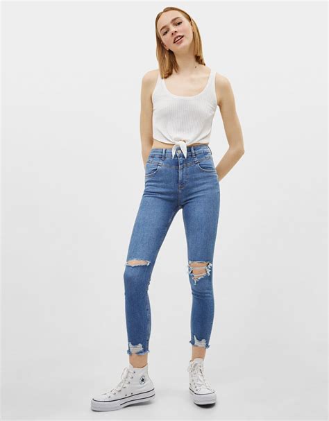 jeans skinny high waist novedades bershka espana