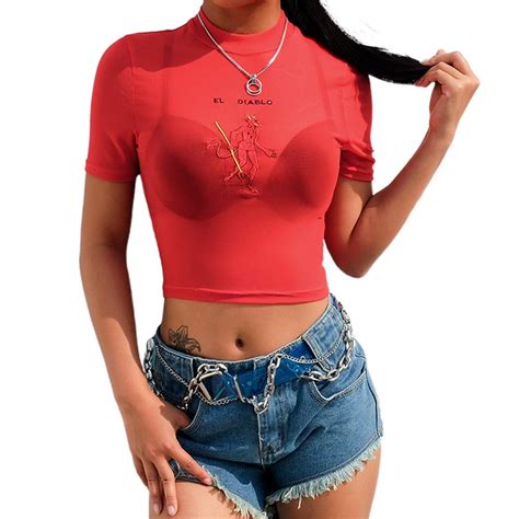 buy tynora women sexy sheer mesh see through short sleeve crop top t