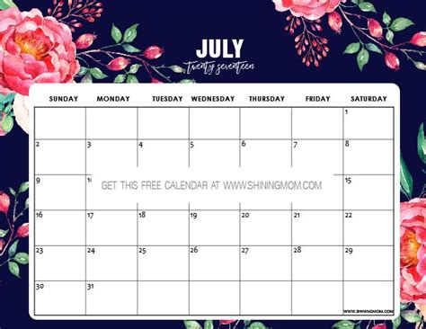 free printable july 2017 calendar 12 pretty designs monthly june calendar printable
