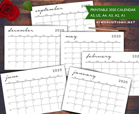 printable simple  elegant calendar