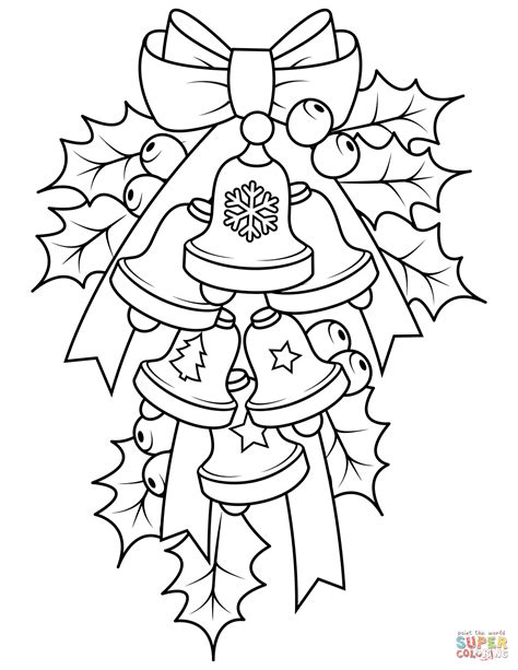 christmas bells  holly coloring page  printable coloring pages